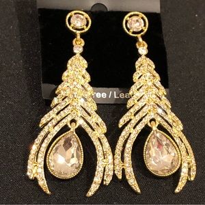 Gold Toned Dangle Rhinestone Earrings